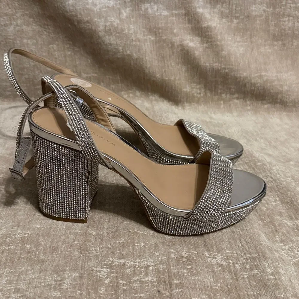 BCBGeneration Shimmering Silver Block Heels